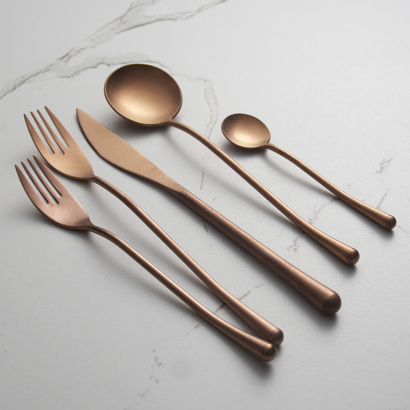 Japanese-Style 304 Stainless Steel Rose Gold Knife, Fork, and Spoon Set for Home Use, Western Tableware, Dessert Spoon, Chopsticks, Vintage Luxury