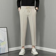 系绳松紧腰九分裤子男士百搭韩版直筒坠感休闲裤网红潮牌男生西裤