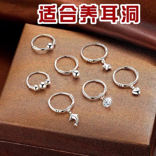 s999 sterling silver zircon earrings, niche simple earrings, women's silver light luxury high-end earrings, retro earrings