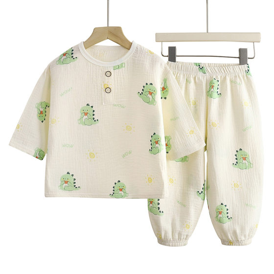2025 Spring and Autumn Summer Children's Double Cotton Yarn Home Clothes suit Baby Class A Thin Sweat-absorbent Pajamas for Boys and Girls
