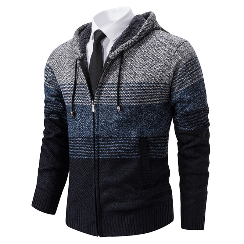 Cross-border Amazon Autumn and Winter Men's Sweater Knitted Cardigan Hooded Jacket Thickened Jacket Casual Men's Jacket