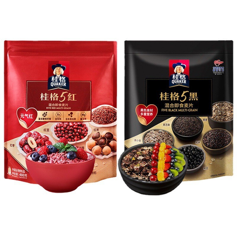 Quaker Five Black Multi Cereal Oatmeal 5 Black 5 Red Mix Instant Quick Boiled Oatmeal Lazy Nutritional Breakfast Chia Seeds