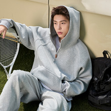 立体分割结构380g重磅半拉链连帽卫衣男秋冬立领帽衫短宽休闲外套