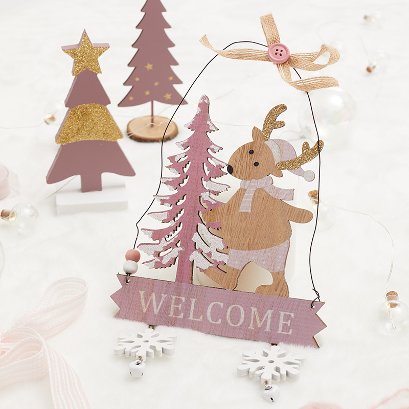 Angel rosa chica de madera Navidad colgante decoración de Navidad colgante hombre viejo muñeco de nieve decoración de alce