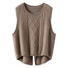 纯羊毛马甲女春秋2024新款叠穿外搭宽松短款开叉纯色针织毛衣背心