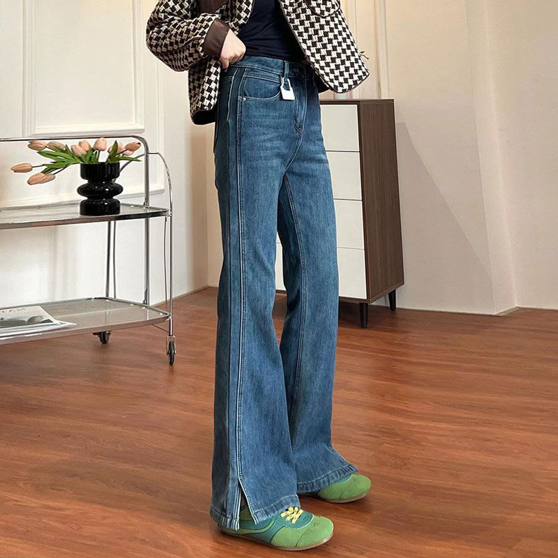 Jeans Women's Blue plus size Women's New Arrival Wide-Leg Micro-Slot Stretch chubby girl Straight No-Leg Flared Pants