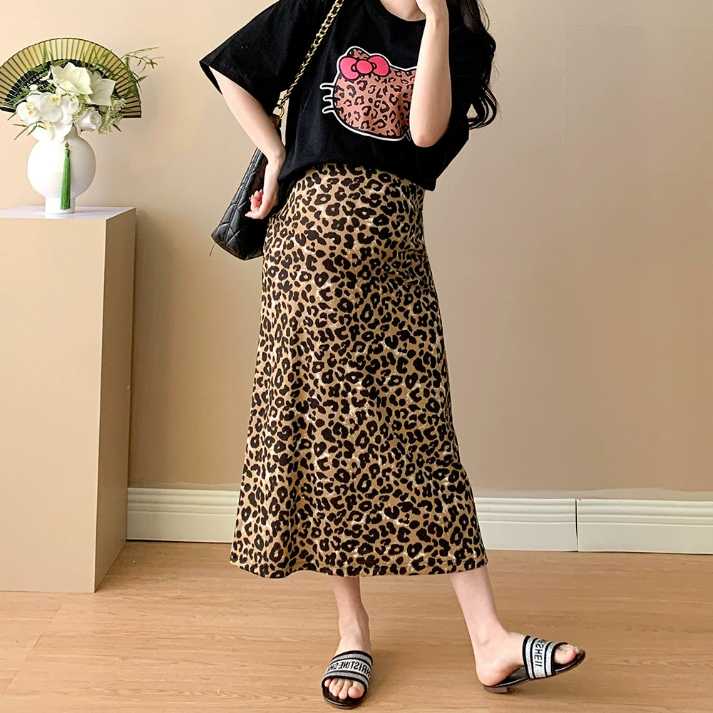 Летняя беременная женщина со льдом и леопардовым принтом юбка средней длины беременная женщина с пуговицами и пуговицами