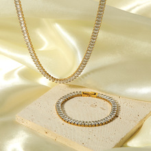 INS新款方形锆石项链不锈钢小众轻奢女式时尚18K金高级感手链项链