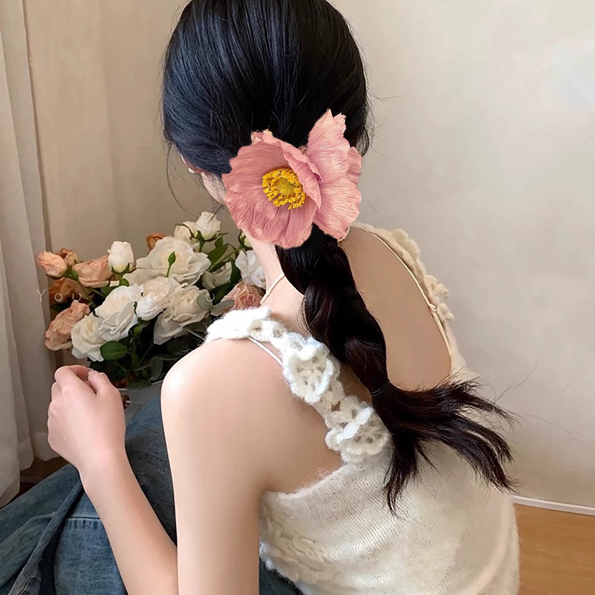 25g Weight Hair Tie, Rubber Band Hair Accessories Type 1 Piece Quantity Weekend, Tea Party Occasion Cloth Material Flower, Horse Pattern All Seasons, Summer Season Women's Gender Sweet, Simple Style Style Sweet Simple Style Women's Flower Horse Cloth Hair Tie Rubber Band 3