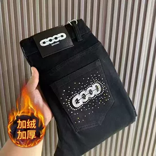 秋冬字母加绒潮牌刺绣网红修身小脚时尚百搭爆款帅气百搭直牛仔裤