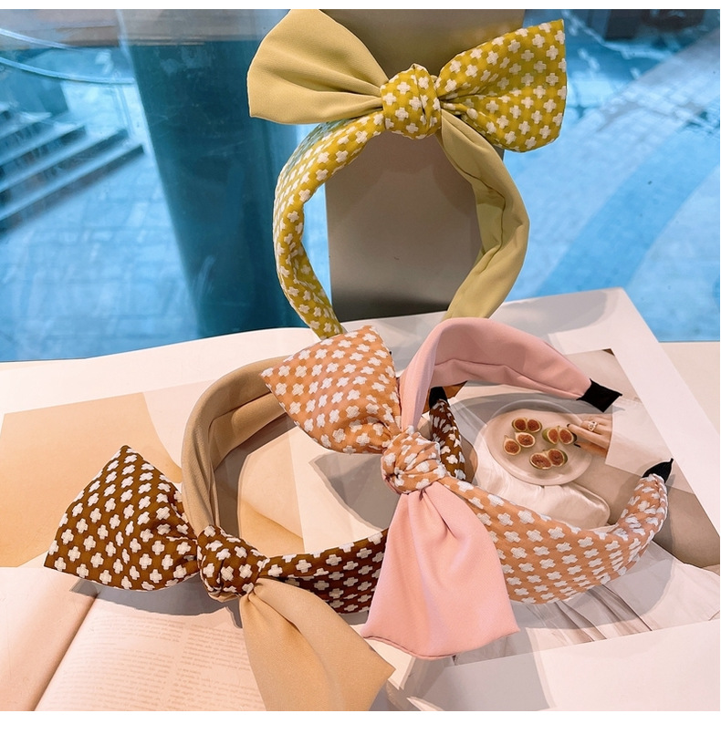 Retro Houndstooth Color Matching Bow Headband display picture 17