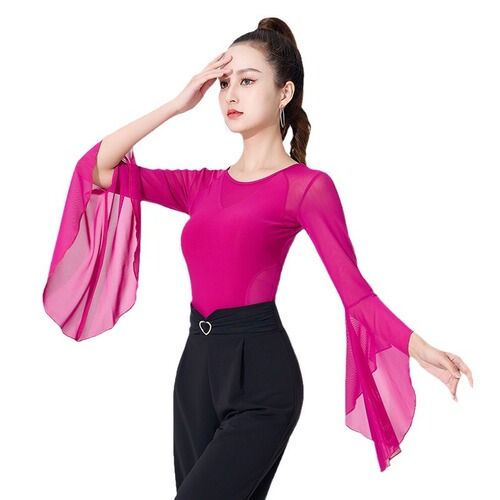 Latin dance tops for women new modern dance waltz ballroom dance bell sleeve tops practice performance clothes