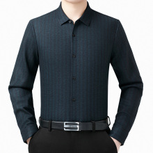 专柜正品男士羊毛衬衫新款商务休闲中年爸爸上衣免烫加绒男装衬衣