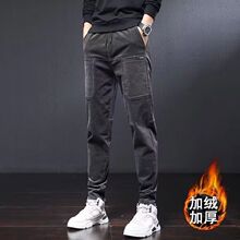 男士休闲裤秋冬款条绒宽松直筒裤灯芯绒六口袋加绒加厚哈伦裤子男