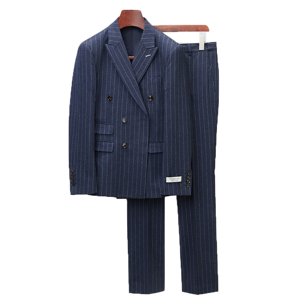 2022 nuevo traje de hombre traje de zafiro azul a rayas cruzado coreano traje casual de dos piezas trajes de hombre