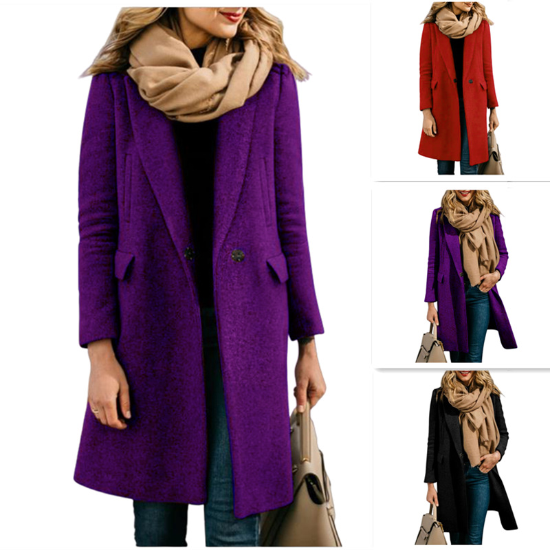 2024 Autumn/Winter New European and American Style Long Woolen Women's Coat with Hidden Buttons, in Stock on Amazon