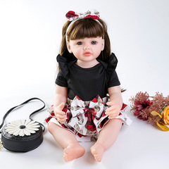 新款55cm仿真娃娃衣套裝短袖哈衣玫瑰花短褲髮飾3件套重生娃娃衣