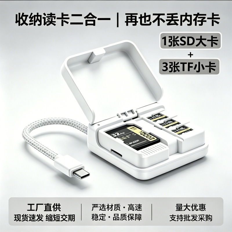 New Typec Mobile Phone Card Reader Sd Card Usb3.0 High-Speed Transmission Otg Computer Cross-Border Two-In-One Card Reader