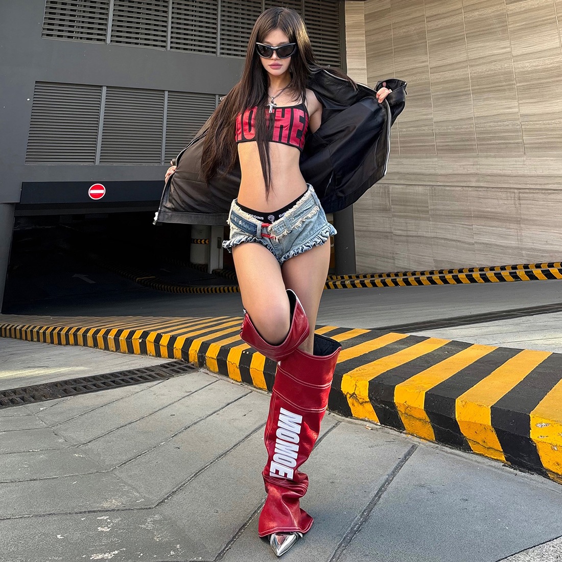 2025 European and American Summer New Fashion Street Style Slimming Letter Print Irregular Loose Boot Covers for Women