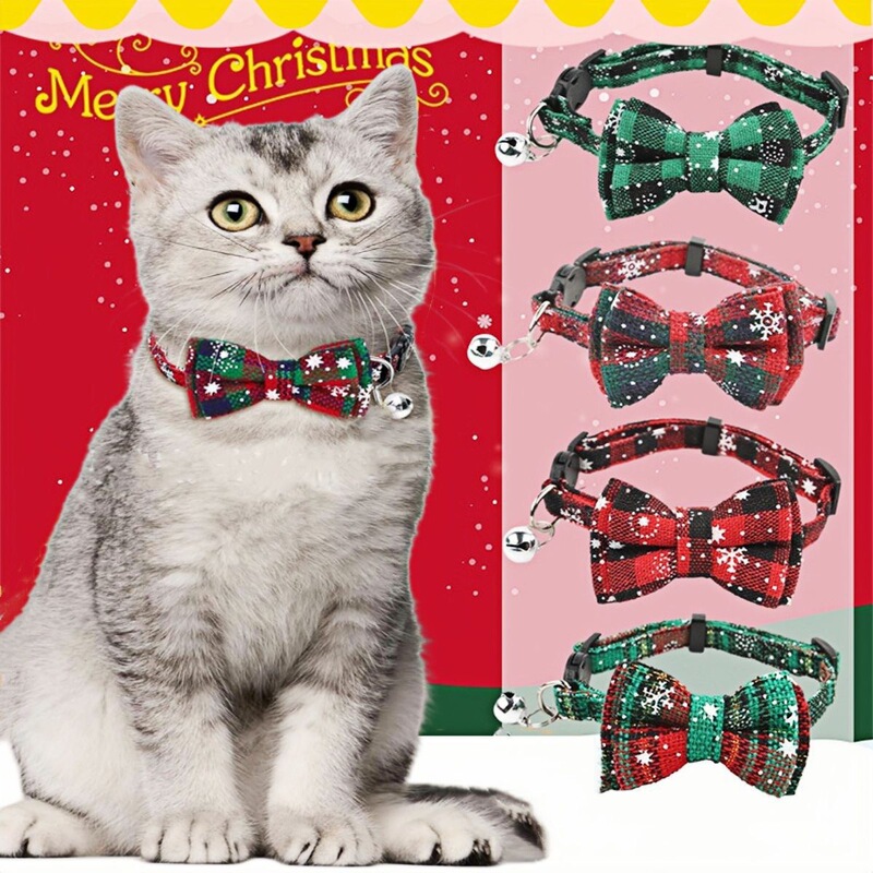 クリスマススノーフレーク蝶ネクタイペット猫首輪犬首輪抗窒息安全バックル調整可能な卸売|undefined
