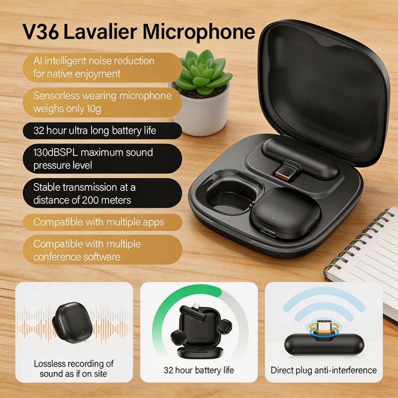 New Ai Noise-Canceling Microphone, Wireless Lavalier-Style Microphone for Mobile Phone Live Streaming, Mini Bluetooth Device New Ai Noise-Canceling Microphone, Wireless Lavalier-Style Microphone for Mobile Phone Live Streaming, Mini Bluetooth Device