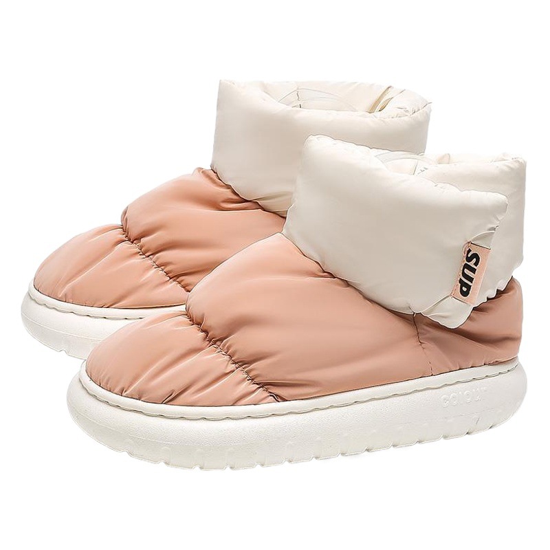 Zapatillas de algodón con tacón femenino invierno interior hogar 2025 nuevo terciopelo cálido antideslizante botas de nieve gruesas invierno para hombres