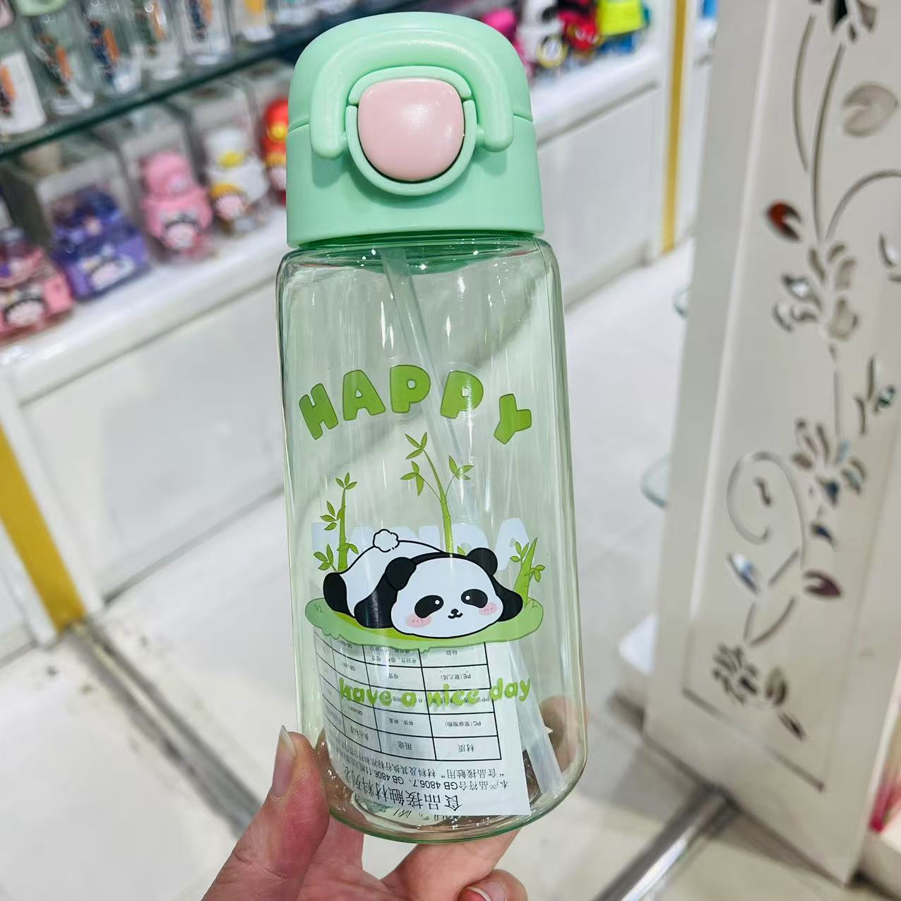 Jinshi Panda tazas de plástico tazas portátiles tazas de agua de niñas nuevas series de dibujos animados lindos tazas de paja de plástico estudiantes