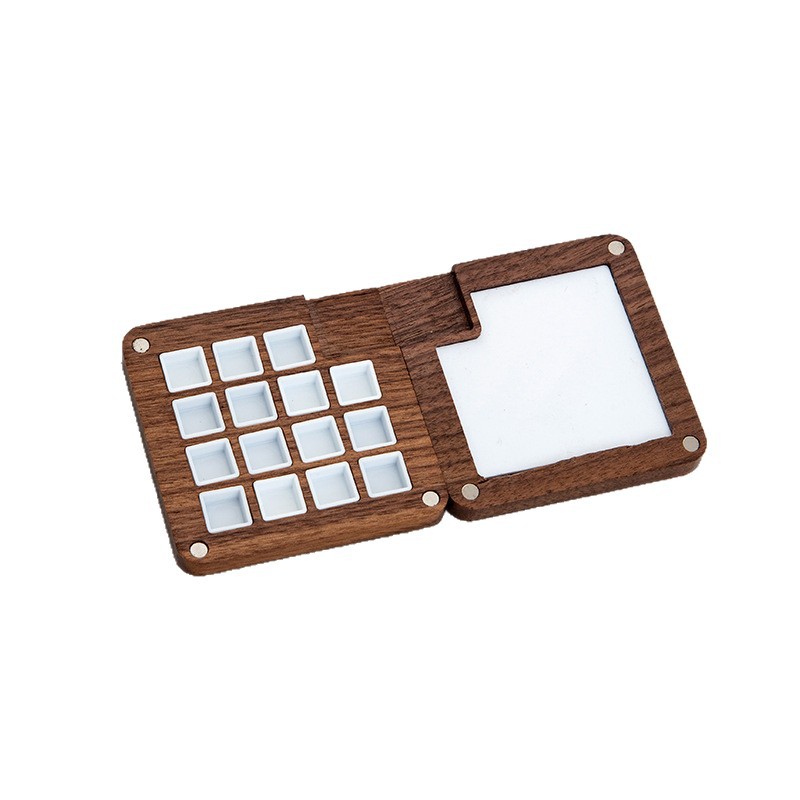 Paleta de mezcla de pintura al óleo de 15 colores Walnut, caja de madera portátil, paleta de acuarela, caja de pintura acrílica de madera
