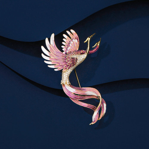 Retro Chinese style elegant clothing dress accessories high-end enamel corsage gradient color phoenix brooch