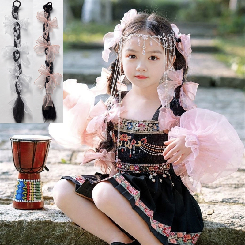 Children's Wig Braid Children's Hani Photo Props Long Hair Twist Double Ponytail Cute Bow Baby Hair Accessories Children's Wig Braid Children's Hani Photo Props Long Hair Twist Double Ponytail Cute Bow Baby Hair Accessories