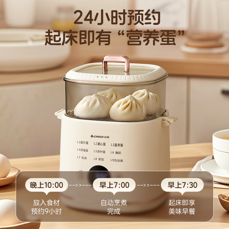 Chigo 電気蒸し器卵調理器家庭用蒸しと調理オールインワン寮朝食マシン多機能タイミング予約自動電源オフ|undefined