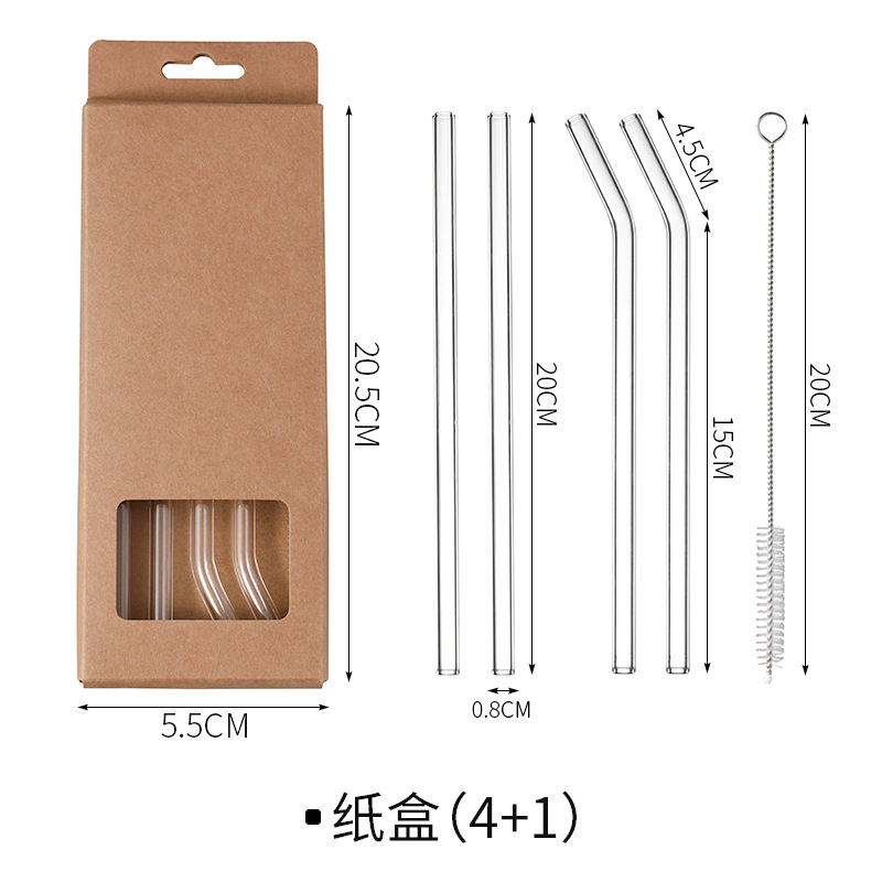 alto borosilicato de vidrio transparente straw resistente al calor y duradero conjunto de codo de viento straw resistente a la floración lápiz labial tubo de jugo