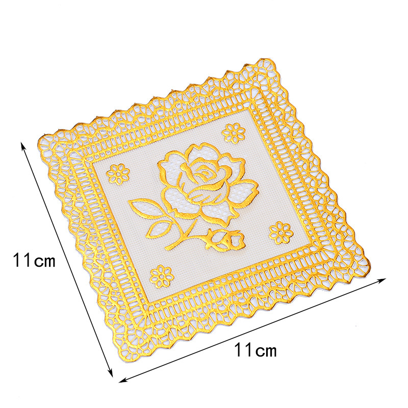 Posavasos de pvc cuadrado transfronterizo, almohadilla de aislamiento térmico hueca, mesa de centro, almohadilla impermeable y antideslizante, almohadilla de cilindro de ceniza de flor de rosa bronceada