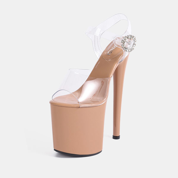 Giày sandal cao gót trong suốt 20 cm, đế platform, quai ngang, dùng biểu diễn sân khấu và múa cột — Màu be, Màu hồng, Màu tím, màu đen