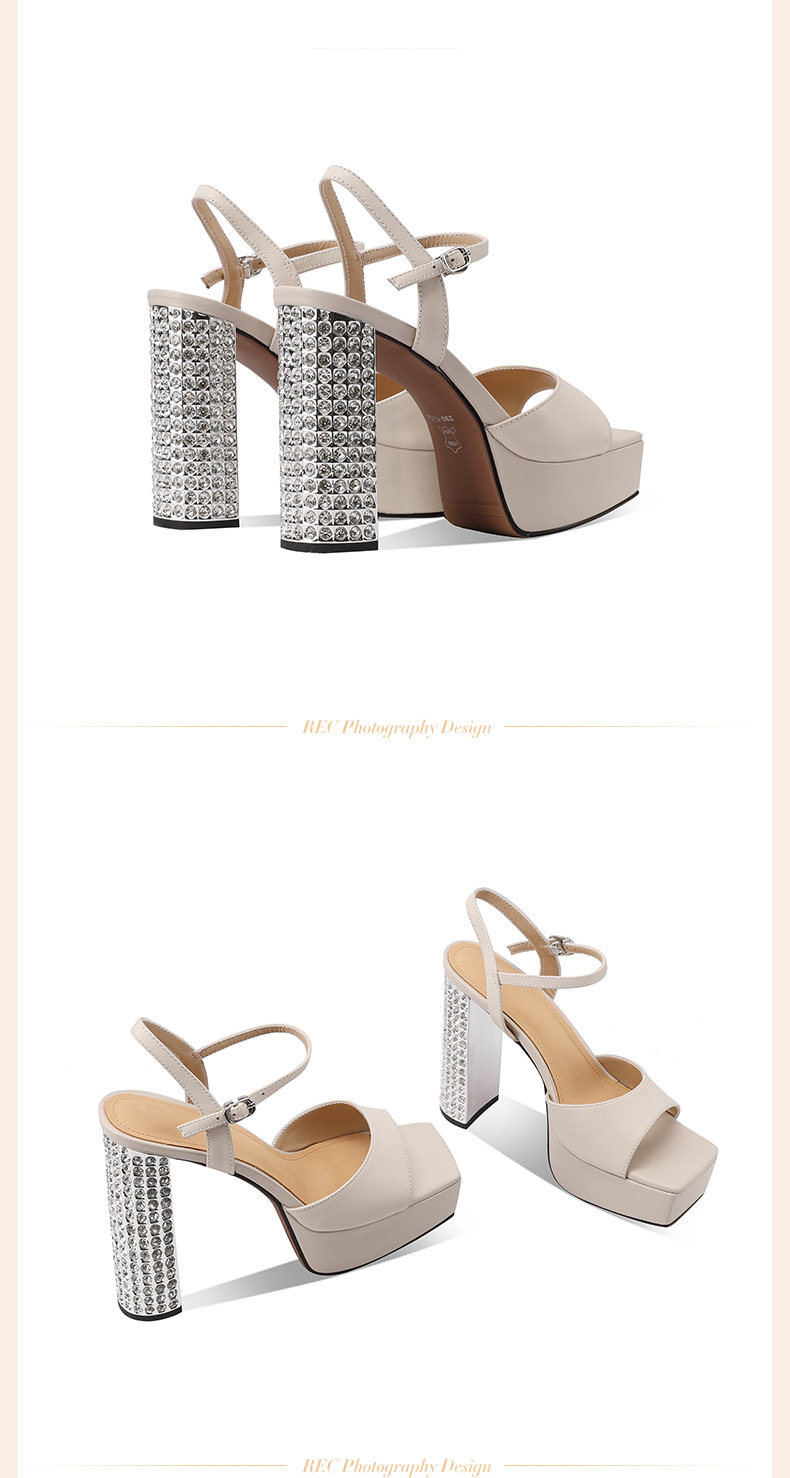 Sandal cao gót nữ đế platform da thật đính đá quai ngang khóa chữ T — đen chi tiết 5