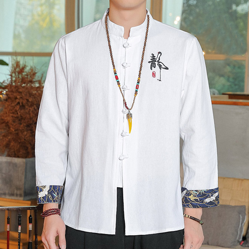 2023新款中国风棉麻男士唐装短袖中式男装青年上衣禅修居士服夏季