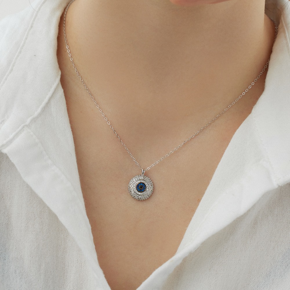 7g Weight 925 Sterling Silver Pendant Material Zircon Inlay Material Pendant Necklace Classification 925 sterling silver Chain Material cable chain Chain Type 1 Piece Quantity Daily Occasion 925 Sterling Silver Material Palm, Eye Pattern Women's Gender Hollow Out, Inlay Design Simple Style, IG Style Style 925 Sterling Silver Zircon Cable Chain Hollow Out Inlay Palm Eye Pendant Necklace 54