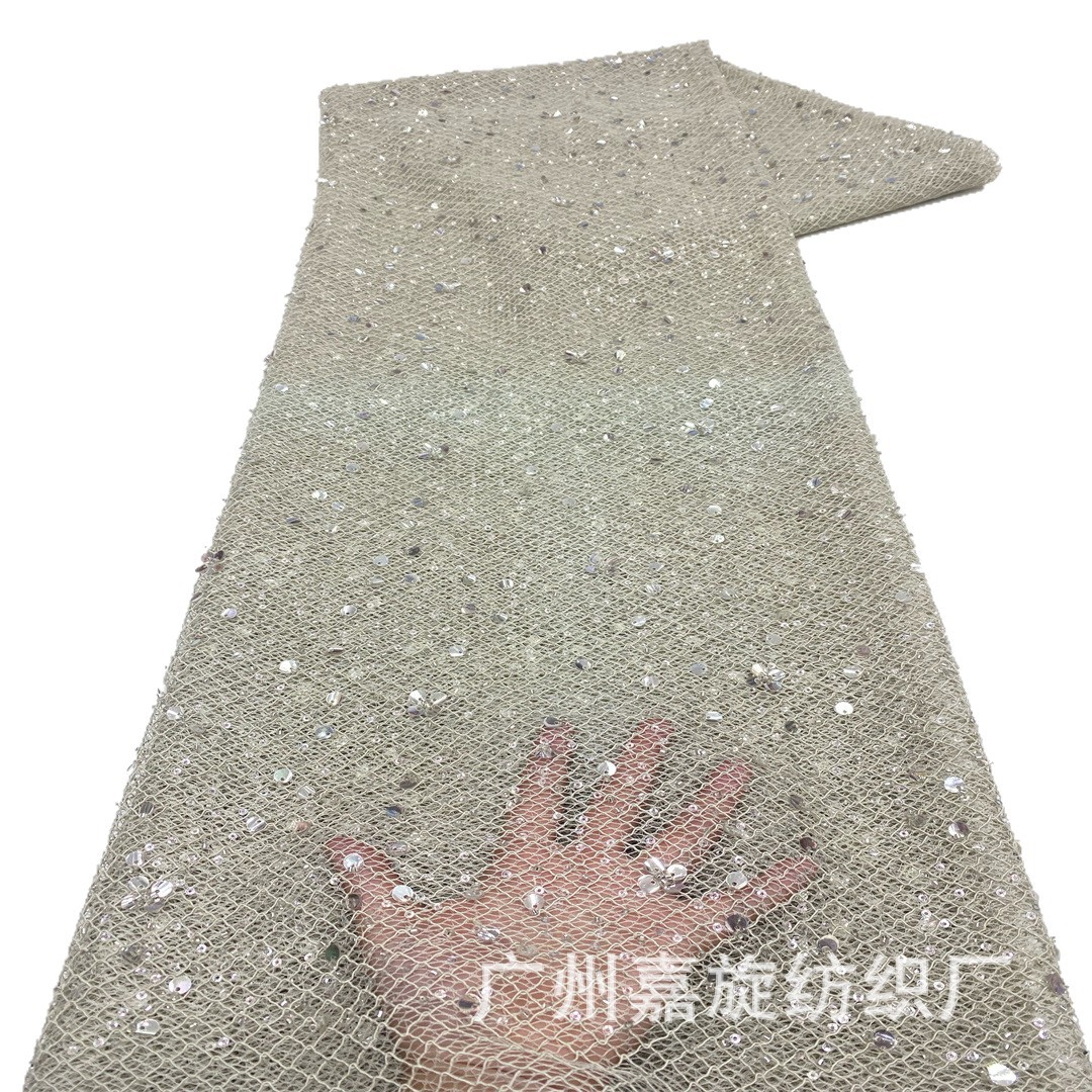 Revestimiento hueco de malla inferior flor sequin tela de tubo de perlas cordón bordado vestido vestido de moda tela bordada de encaje