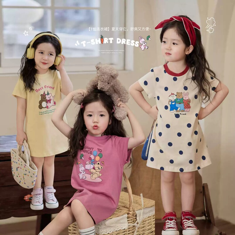 Girls Dress Summer Kidsren's Casual Short-Sleeved One-Piece Princess Dress Little Girl Kidsren's Clothing Summer Dress Kidsren's Dress