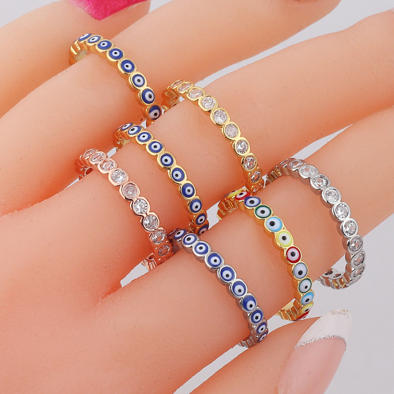 Simple Style Devilu0027S Eye Copper Open Ring Inlay Zircon Copper Rings