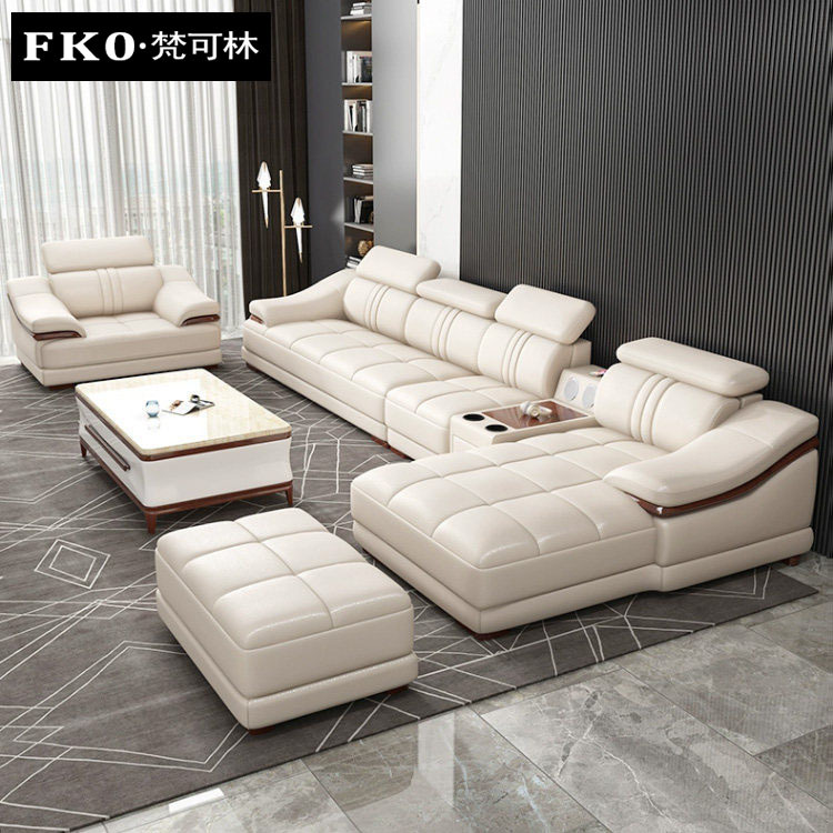Modern minimalist genuine leather sofa for living room, suitable for various sizes of spaces, modular leather sofa, Foshan furniture, chaise lounge sofa