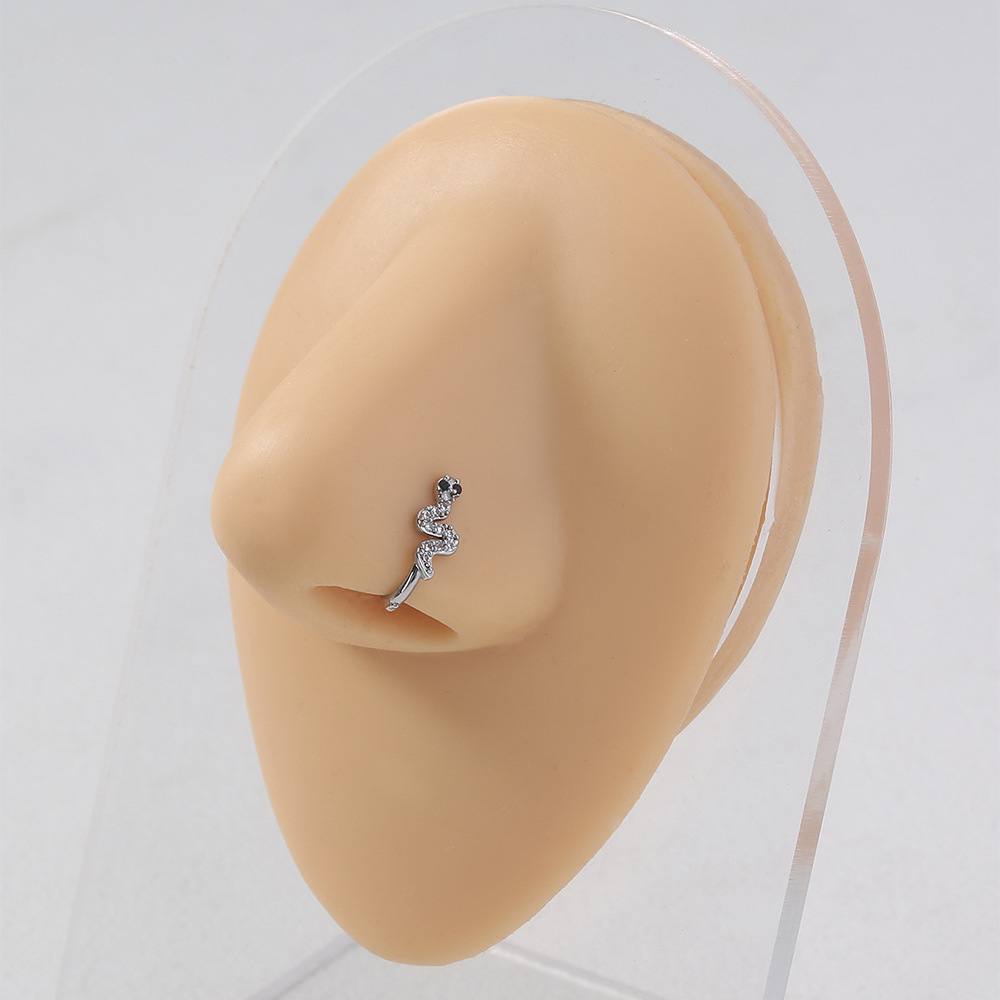 Amazon's best-selling new nose ornament, European style popular non-perforated nose clip, personalized snake-shaped fashionable copper-inlaid zircon nose ornament