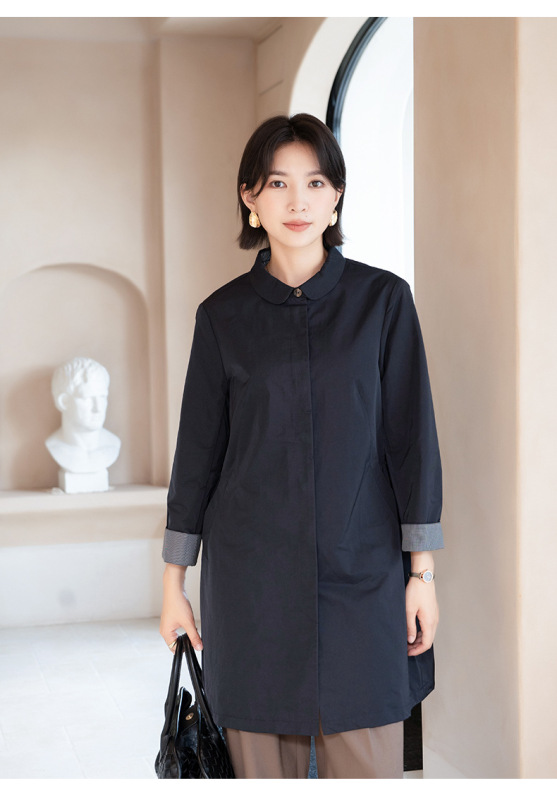 YUN韫中长款风衣外套女宽松通勤春秋简约单排扣休闲百搭翻领外套|undefined