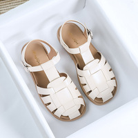 Baotou Roman Sandals Women's Summer Thick Sole 2024 New French Knitted Flat Bottom Pig Cage Large Women's Shoes 41-43