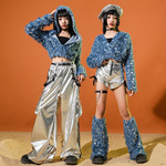 爵士舞服装女童jazz女孩蓝亮片舞蹈服儿童街舞潮服元旦儿童演出服