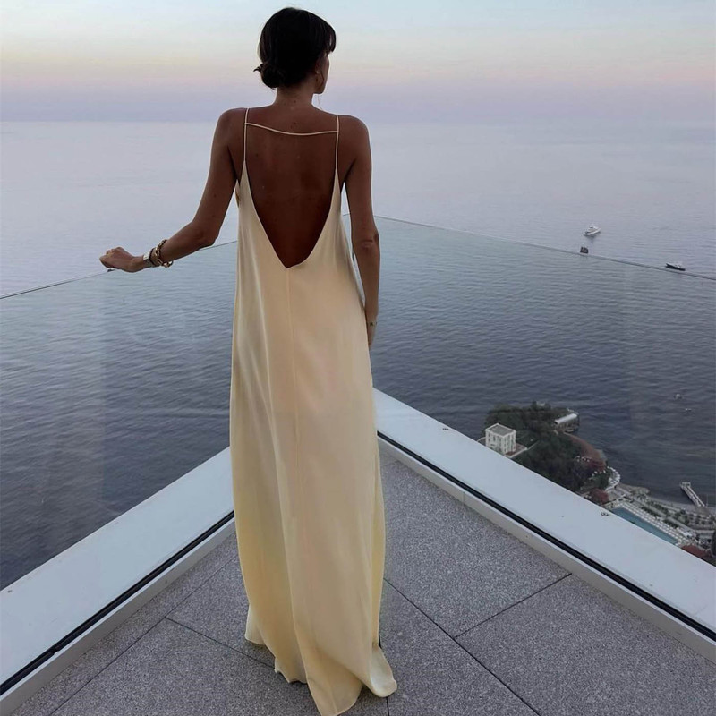 Satin suspender skirt sexy backless long dress women's European and American hollow sleeveless long skirt cross-border women's wholesale