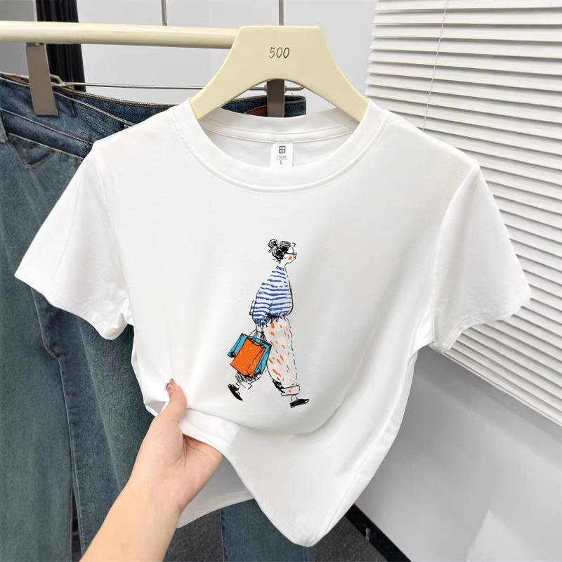Women's Large Size Short-Sleeve T-Shirt with Regular Shoulders, Spring/Summer 2026 Trendy Brand Design, Stylish Printed Round-Neck Top for Plus-Size Women Women's Large Size Short-Sleeve T-Shirt with Regular Shoulders, Spring/Summer 2026 Trendy Brand Design, Stylish Printed Round-Neck Top for Plus-Size Women