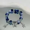 S057-Jade Broken Sapphire Blue Butterfly Double Tassel Bracelet #SZ475