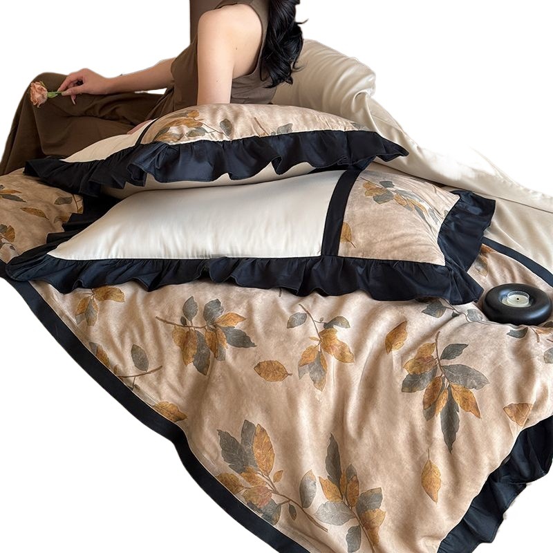 Nordic French Vintage Boho French-style Vintage High-end Luxury Printed Washed Cotton Four-piece Set Sleeping Naked, Suitable For All Seasons,_voghion.com