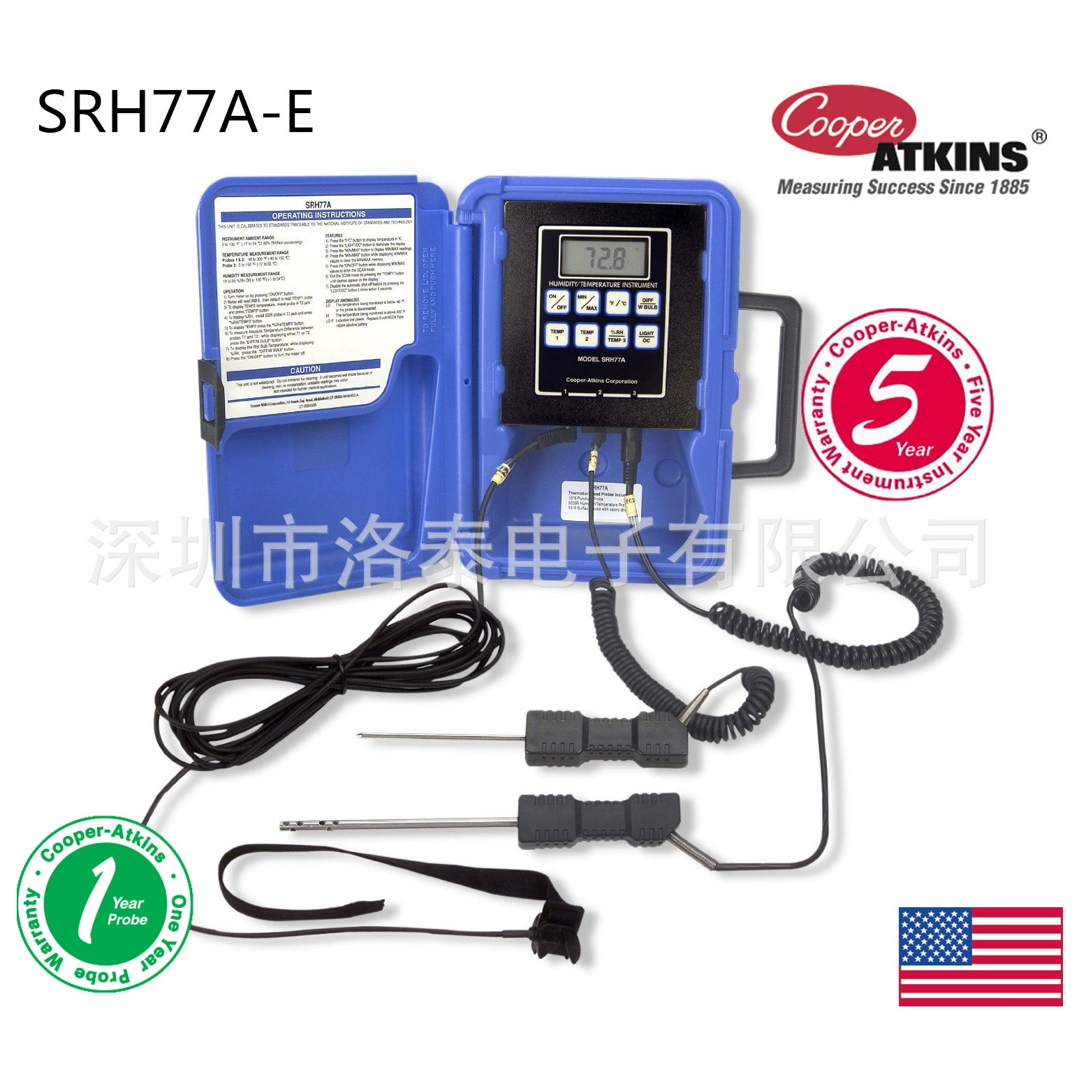 [US Cooper-Atkins] SRH77A-E Измеритель температуры и влажности с тепловым сопротивлением подходит для трехканального измерения